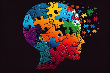 Colorful Puzzle Brain. Neurodiversity Concept. Generative AI - obrazy, fototapety, plakaty