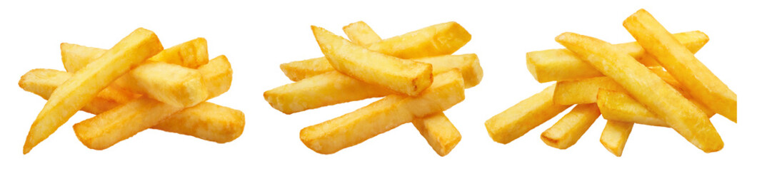 Set of delicious potato fries cut out