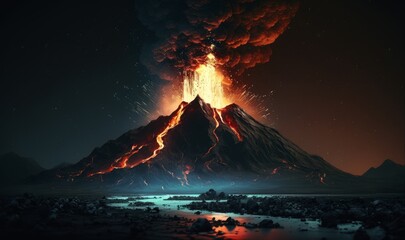 Experience the Breathtaking Power of a Volcanic Eruption. Generative ai.