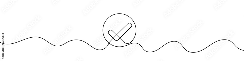 Wall mural Continuous line drawing of check mark. Tick one line icon. One line drawing background. Vector illustration. Check mark black icon