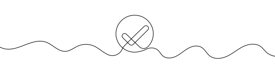 Continuous line drawing of check mark. Tick one line icon. One line drawing background. Vector illustration. Check mark black icon