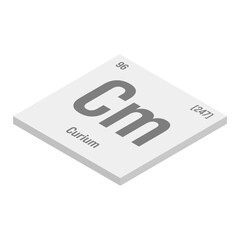 Copernicium, Cn, gray 3D isometric illustration of periodic table element with name, symbol, atomic number and weight. Synthetic element with very short half-life, created through nuclear reactions in