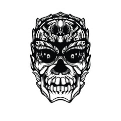 black and white tribal decorative skull pattern tattoo
