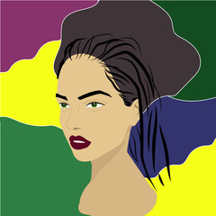 Vector illustration portrait of a modern sexy beautiful girl in a fashionable style on an abstract color background
