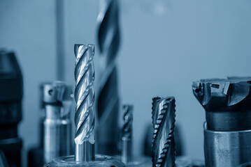Close-up scene the high speed flat  end mill for CNC milling machine.