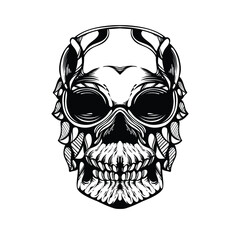 black and white tribal decorative skull pattern tattoo
