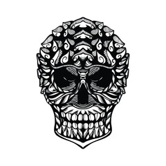 black and white tribal decorative skull pattern tattoo
