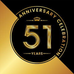 Fototapeta premium 51th Anniversary logo design with golden number and text for anniversary celebration event, invitation, wedding, greeting card, banner, poster, flyer, brochure. Logo Vector Template