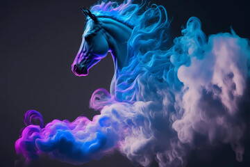 smoke in shape of a unicorn. Generative AI