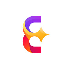 Abstract Colorful Letter E with Star Logo