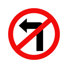Do not turn left traffic road sign isolate on white background.