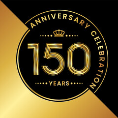 Fototapeta premium 150th Anniversary logo design with golden number and text for anniversary celebration event, invitation, wedding, greeting card, banner, poster, flyer, brochure. Logo Vector Template