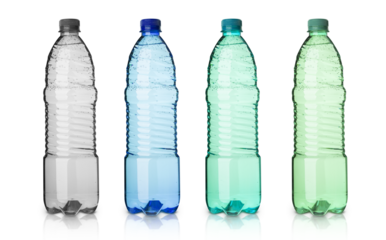 Different plastic mineral water bottles isolated on a transparent background