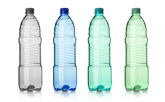 Different plastic mineral water bottles isolated on a transparent background