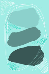 Hand drawn illustration in blue colors with geometric elements and minimal style