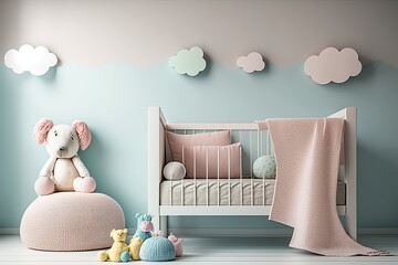 Baby room background with blanket over the crib
