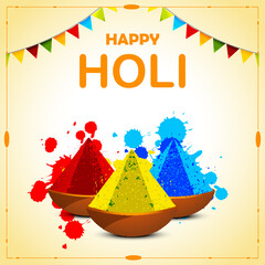 holi festival design with exploding powder and flags in simple background