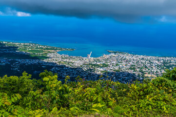 A view over Puerto Plata from the summit of Mount Isabella in the Dominion Republic on a bright sunny day