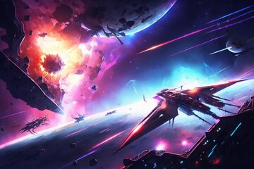 Galactic Conflict: A Study of Space War. Generative AI. © dimensdesign