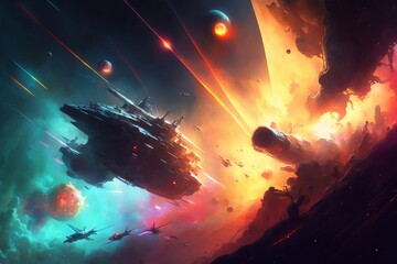 Galactic Conflict: A Study of Space War. Generative AI. © dimensdesign