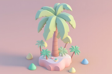 Fototapeta na wymiar Tiny cute isometric design palm tree emoji 3d rendering made with Generative AI