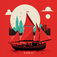 red ship in the sea