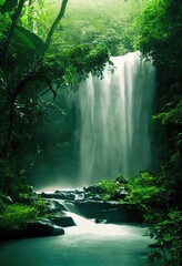 Illustration of a waterfall in the forest - Created with Generative ai