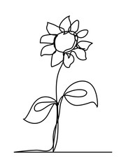 Sunflower in continuous line art drawing style. Black linear sketch