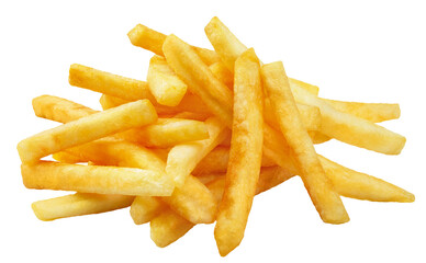 Heap of tasty potato fries cut out - obrazy, fototapety, plakaty
