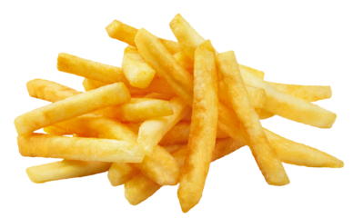 Heap of tasty potato fries cut out