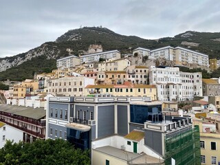 Old town of Gibraltar with the rock of Gibraltar in the background