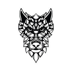 black and white tribal decorative wolf pattern tattoo