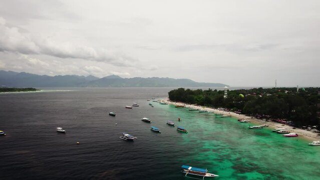 Aerial view Gili Trawangan and gili air Lombok Sunny day