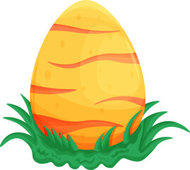 Vector dino egg in grass in cartoon style in yellow color