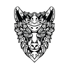 black and white tribal decorative wolf pattern tattoo