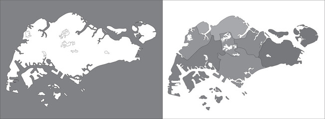 Singapore map. Singapore map set of grey and lakes.