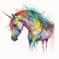 Rainbow Unicorn Watercolor Illustration, Generative AI