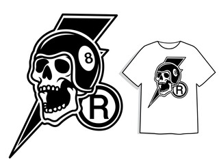 Helmeted skull vector design in black and white colors. This design can be used to design clothing products and accessories. © Moa.Vision