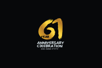 61th, 61 years, 61 year anniversary celebration abstract style logotype. anniversary with gold color isolated on black background, vector design for celebration vector