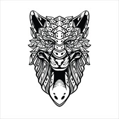 black and white tribal decorative wolf pattern tattoo