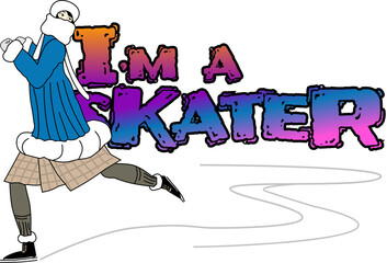 fashionable girl in a fur coat is skating 