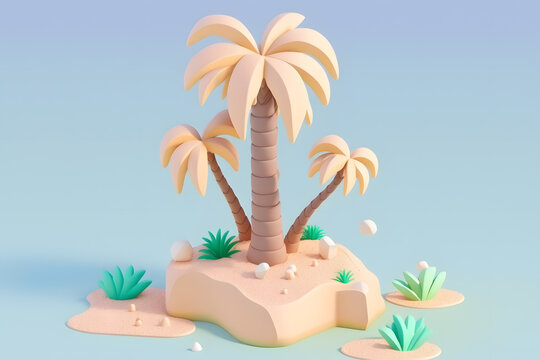 Tiny cute isometric design palm tree emoji 3d rendering made with Generative AI