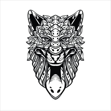 black and white tribal decorative wolf pattern tattoo