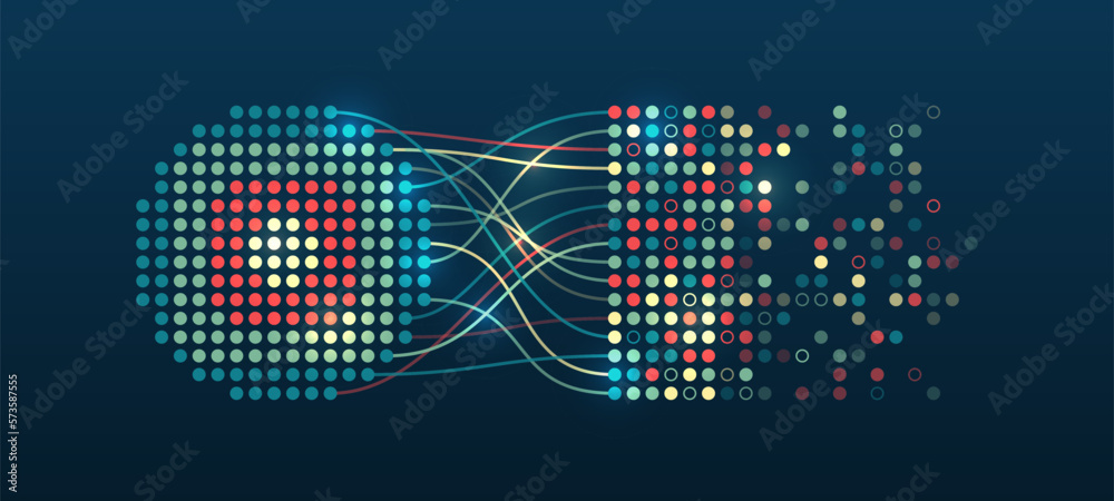 Aufkleber Structuring the flow of information. Data analytics concept. Sorting a large amount of data on a dark background. Big data visualization. Futuristic network or business analytics.