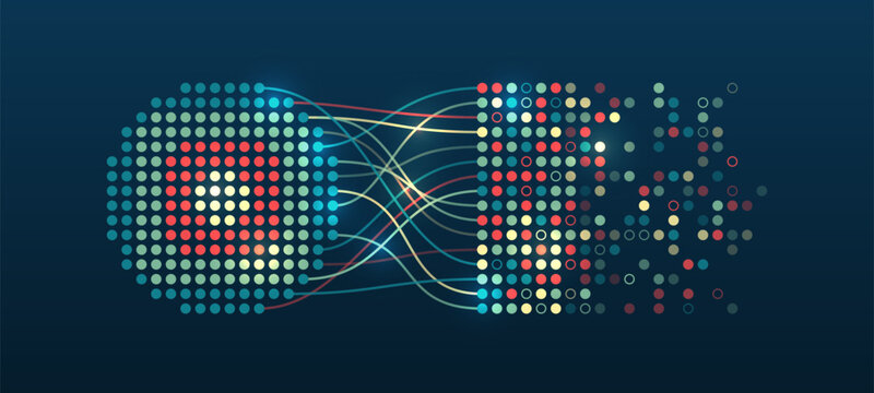 Structuring the flow of information. Data analytics concept. Sorting a large amount of data on a dark background. Big data visualization. Futuristic network or business analytics.