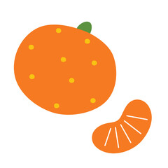 Orange fruit icon, vector doodle illustration of tangerine, clementine, fresh organic juicy citrus, healthy food, slice of mandarin orange, isolated colored clipart on white background