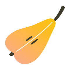 Pear icon, doddle fruit cut on half with seeds, vector illustration of fresh organic fruit, healthy diet product, sweet dessert, isolated colored clipart on white background