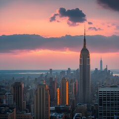 Fototapeta na wymiar New York Skyline with Iconic Empire State Building at Sunset. Generative AI