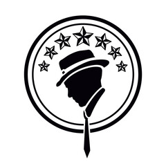 Real man silhouette logo with hat and 7 stars. © Moa.Vision