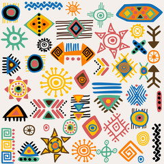Hand-drawn african tribal geometric symbols - obrazy, fototapety, plakaty